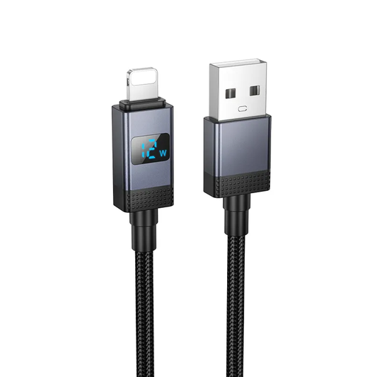 Кабел за данни и зареждане USB-A - Lightning HOCO X118 Display, 12W, 1m, Черен