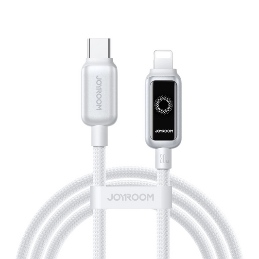 Кабел за данни и зареждане USB-C - Lightning Joyroom S-A55 StarFlight Display, 30W, 1.2m, Бял