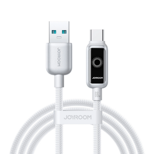 Кабел за данни и зареждане USB-A - USB-C Joyroom S-A55 StarFlight Display, 66W, 1.2m, Бял