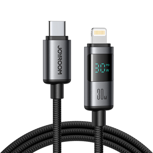 Кабел за данни и зареждане USB-C - Lightning Joyroom S-A16 Pro Prism Display, 30W, 1.2m, Черен