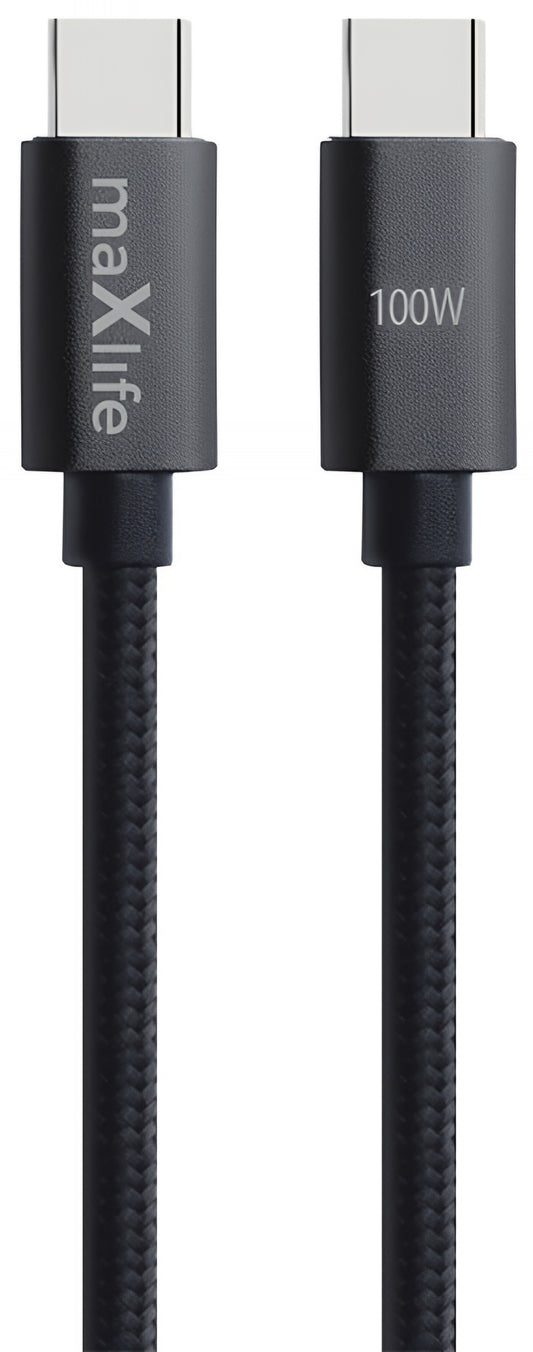 Кабел за данни и зареждане USB-C - USB-C MaXlife MXUC-12, 100W, 1m, Черен