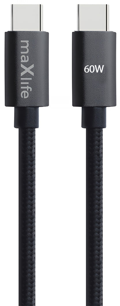 Кабел за данни и зареждане USB-C - USB-C MaXlife MXUC-12, 60W, 1m, Черен