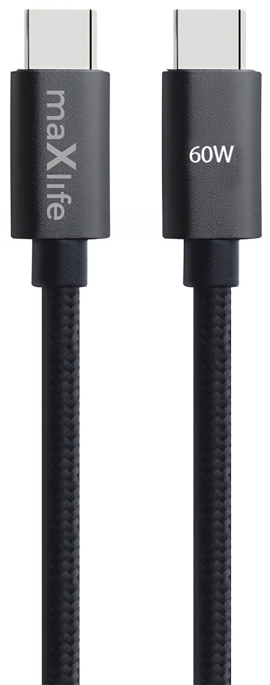 Кабел за данни и зареждане USB-C - USB-C MaXlife MXUC-12, 60W, 1m, Черен
