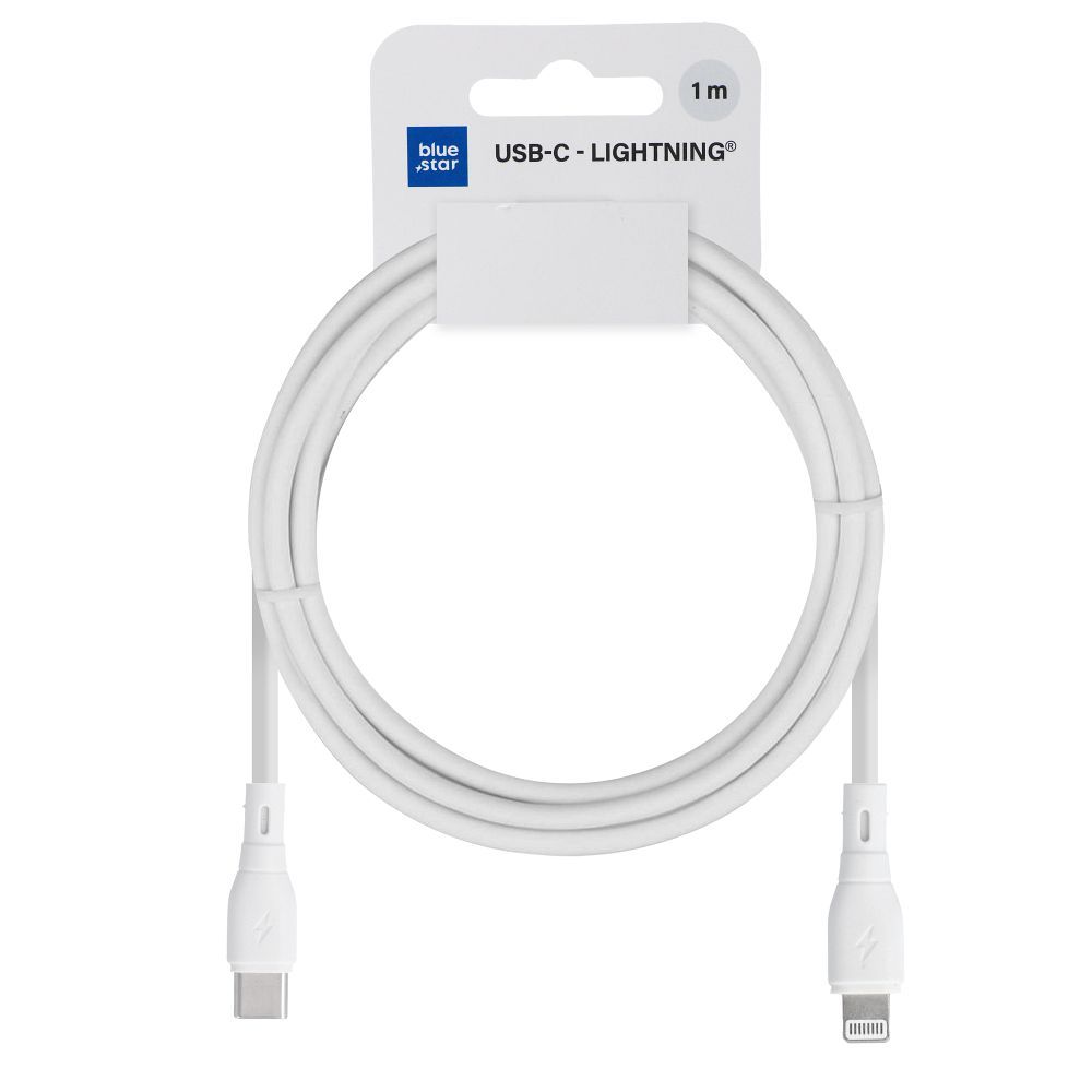 Кабел за данни и зареждане USB-C - Lightning Blue Star Eco, 27W, 1m, Бял