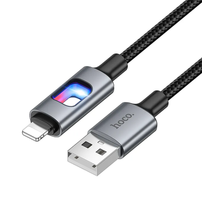 Кабел за данни и зареждане USB-A - Lightning HOCO U144 Led, 18W, 1.2m, Черен