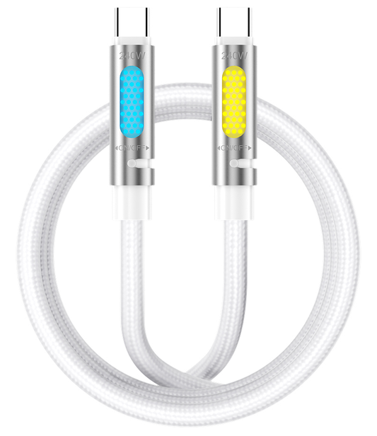 Кабел за данни и зареждане USB-C - USB-C BWOO X325C-C Led, 240W, 1.2м, Бял