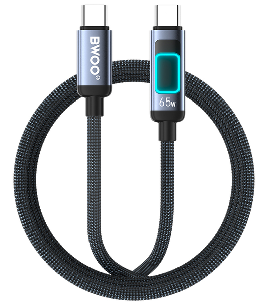 Кабел за данни и зареждане USB-C - USB-C BWOO X324CC Display, 65W, 1м, Черен