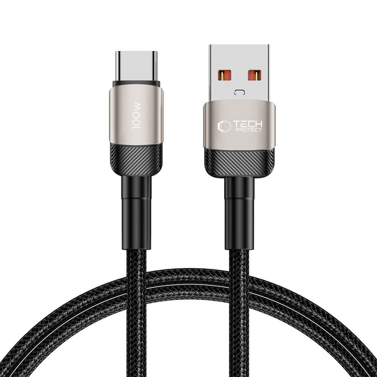 Кабел за данни и зареждане USB-A - USB-C Tech-Protect Ultraboost EVO, 100W, 1м, Сребрист