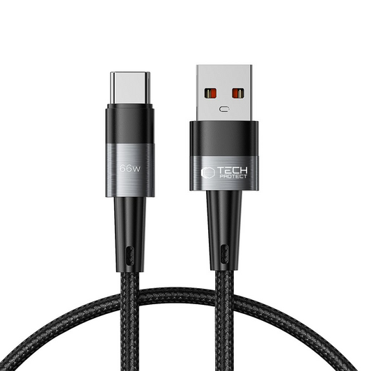 Кабел за данни и зареждане USB-A - USB-C Tech-Protect Ultraboost, 66W, 0.5м, Сив