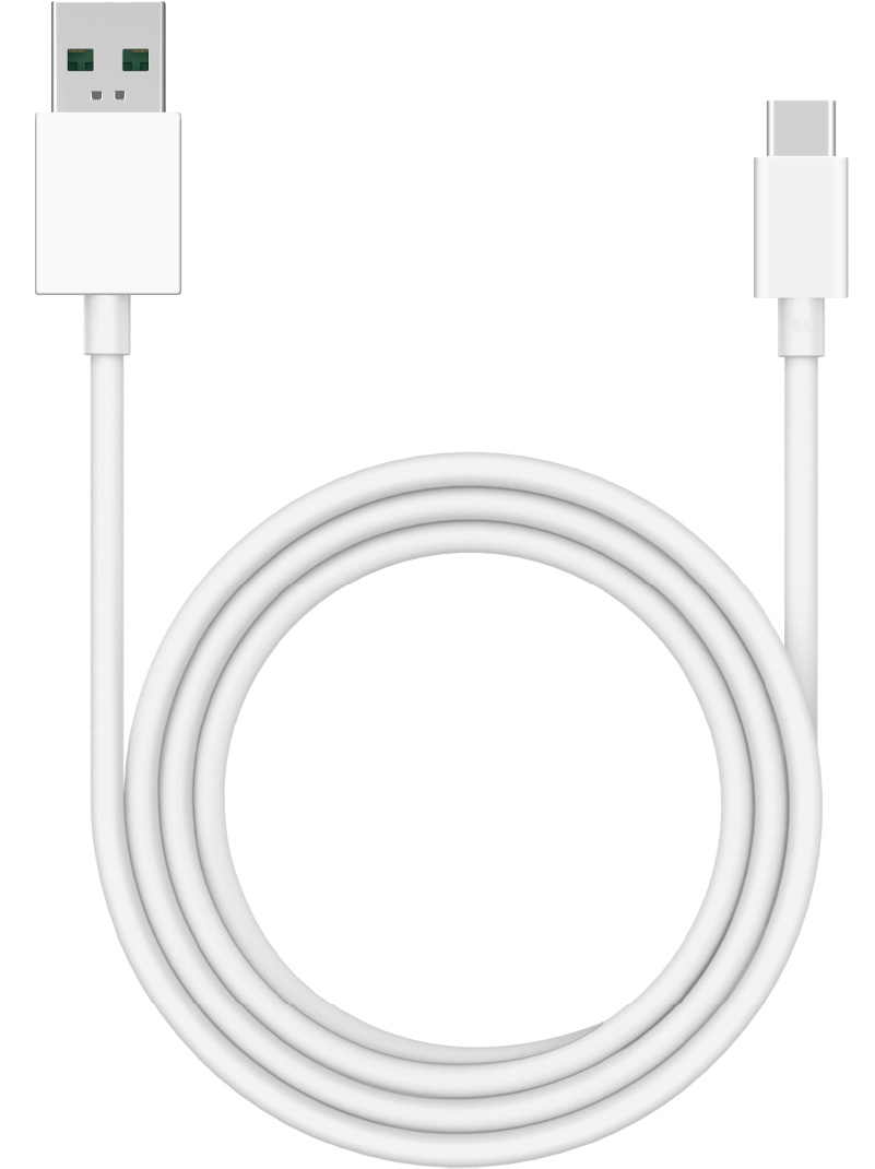 Кабел за данни и зареждане USB-A - USB-C Oppo DL154, 1м, бял 611602000020