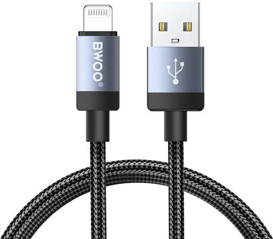 Кабел за данни и зареждане USB-A - Lightning BWOO BO-X401L, 18W, 1м, Черен