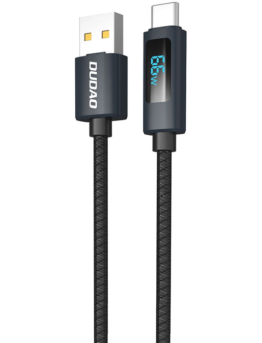 Кабел за данни и зареждане USB-A - USB-C Dudao L7T Display, 66W, 1м, Черен