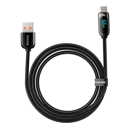 Кабел за данни и зареждане USB-A - USB-C Baseus Display, 66W, 2m, черен CASX020101