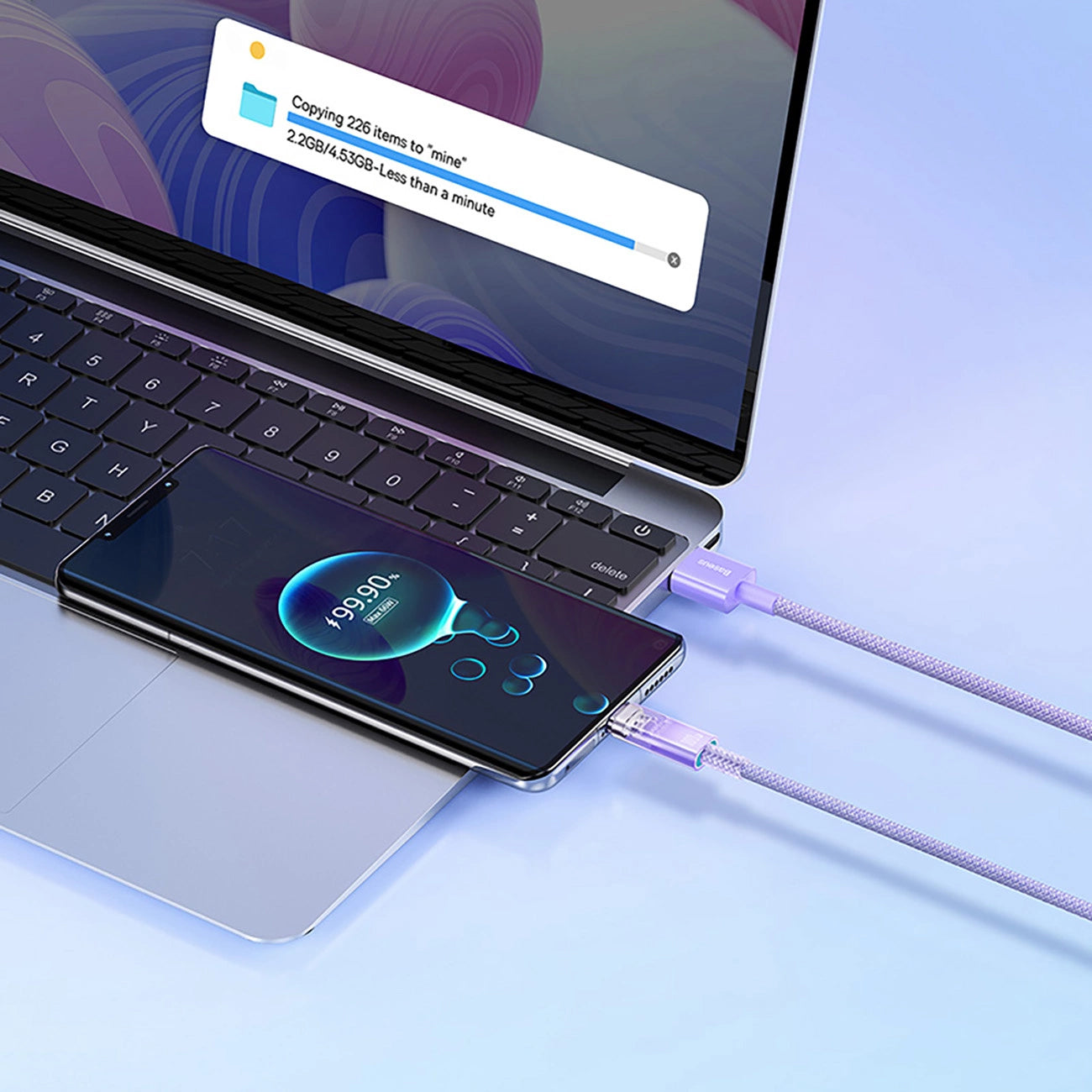 Baseus Explorer USB-A to USB-C Data and Charging Cable, 100W, 1m, Purple CATS010405