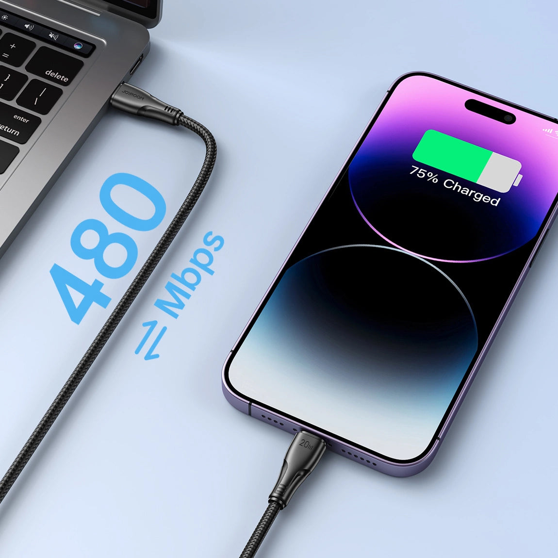 Кабел за данни и зареждане USB-C - Lightning Joyroom S-A11, 20W, 0.25m, Черен