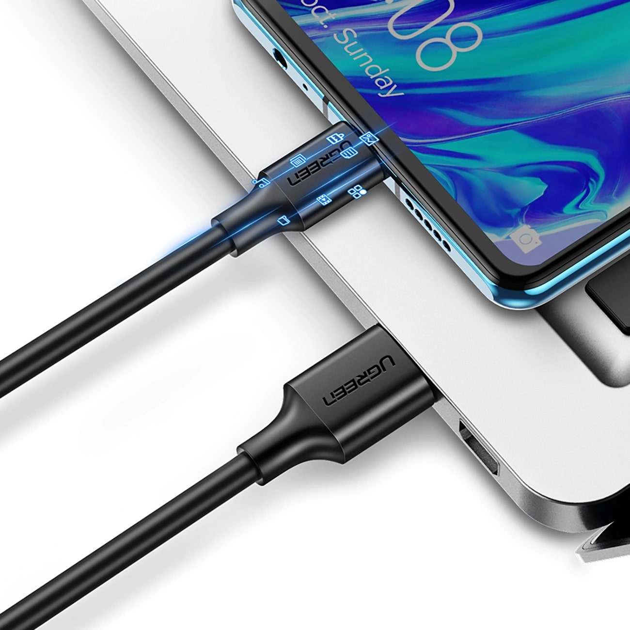 Кабел за данни и зареждане USB-A - USB-C UGREEN US184, 18W, 0.5m, Черен
