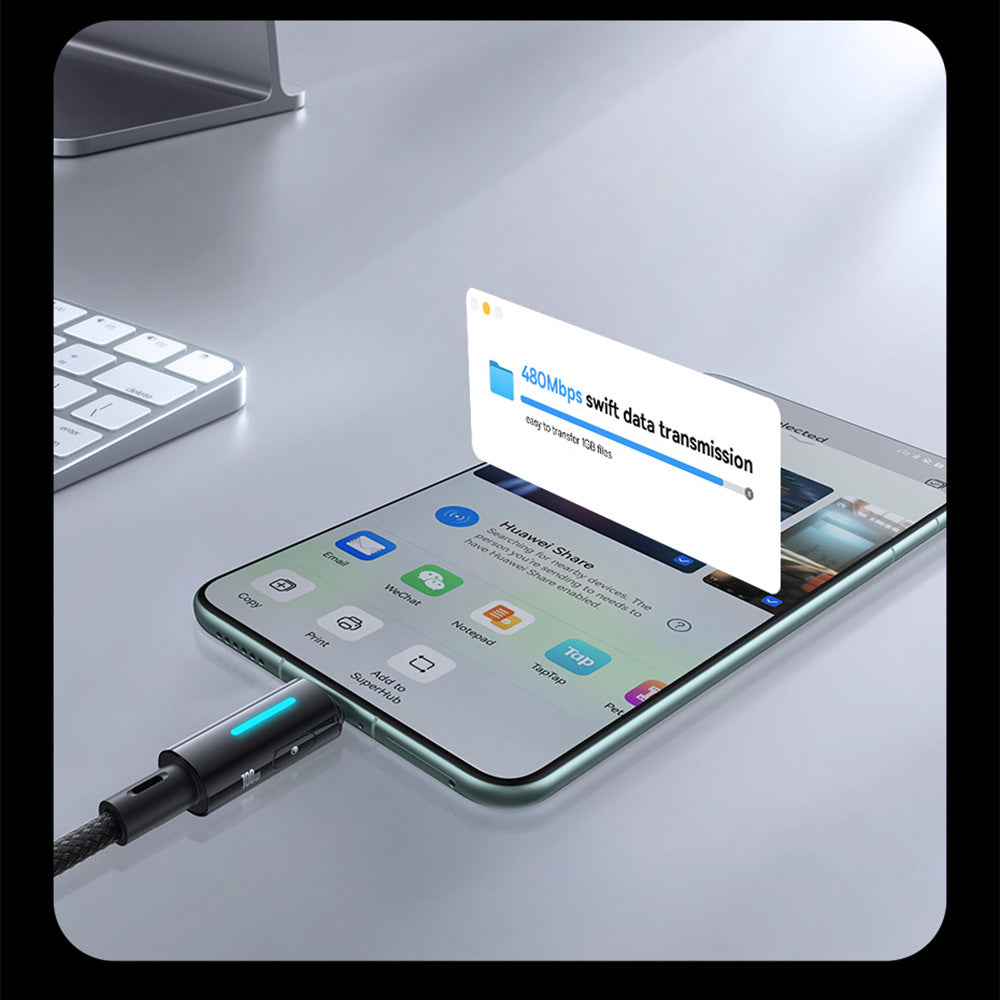 Кабел за данни и зареждане USB-A - USB-C Baseus Lit Button Control, 100W, 2m, Черен P10379002121-01