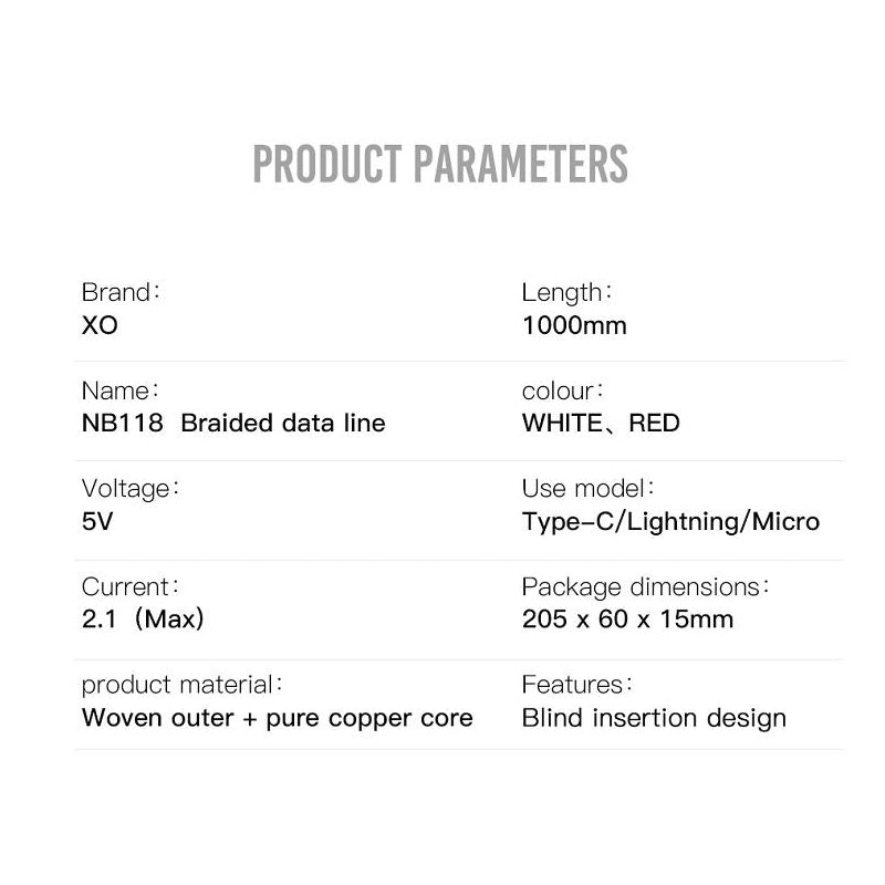 Кабел за данни и зареждане USB-A - microUSB XO Design NB118, 18W, 1m, Червен