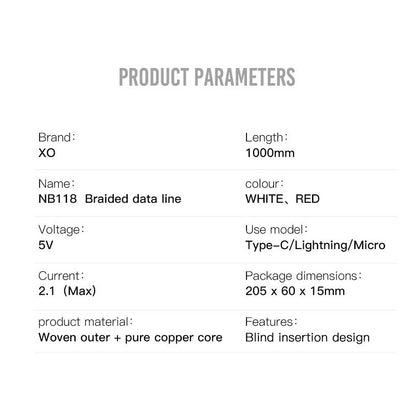 Кабел за данни и зареждане USB-A - microUSB XO Design NB118, 18W, 1m, Червен