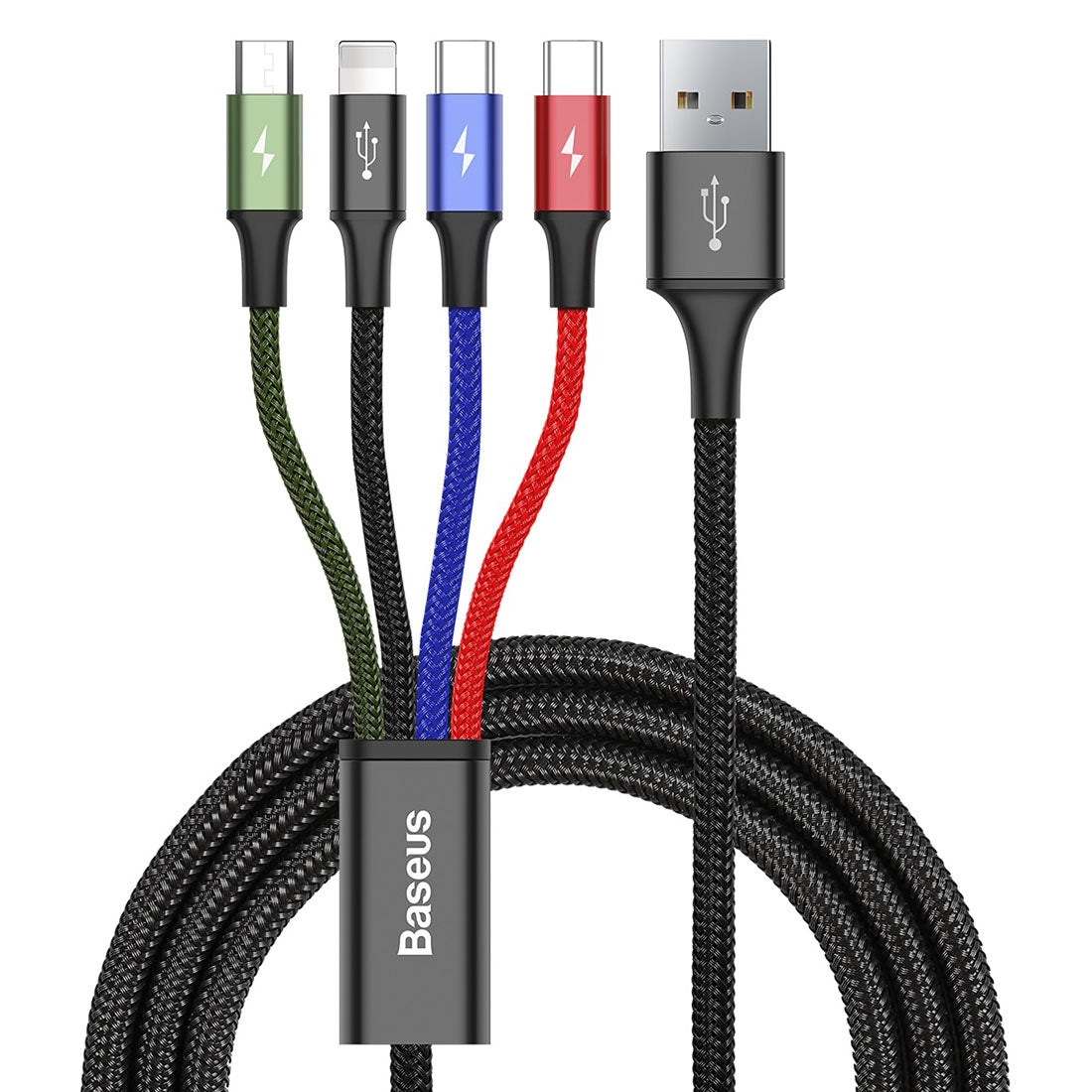 Кабел за зареждане USB-A - Lightning / microUSB / 2 x USB-C Baseus Rapid 4in1, 20W, 1,2 м, черен CA1T4-B01