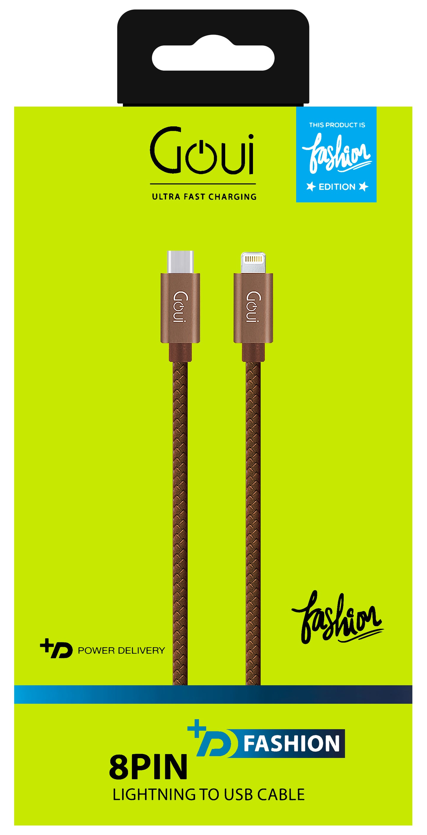 Кабел за данни и зареждане USB-C - Lightning Goui Fashion, 18W, 1 м, кафяв G-FASHIONC94BR