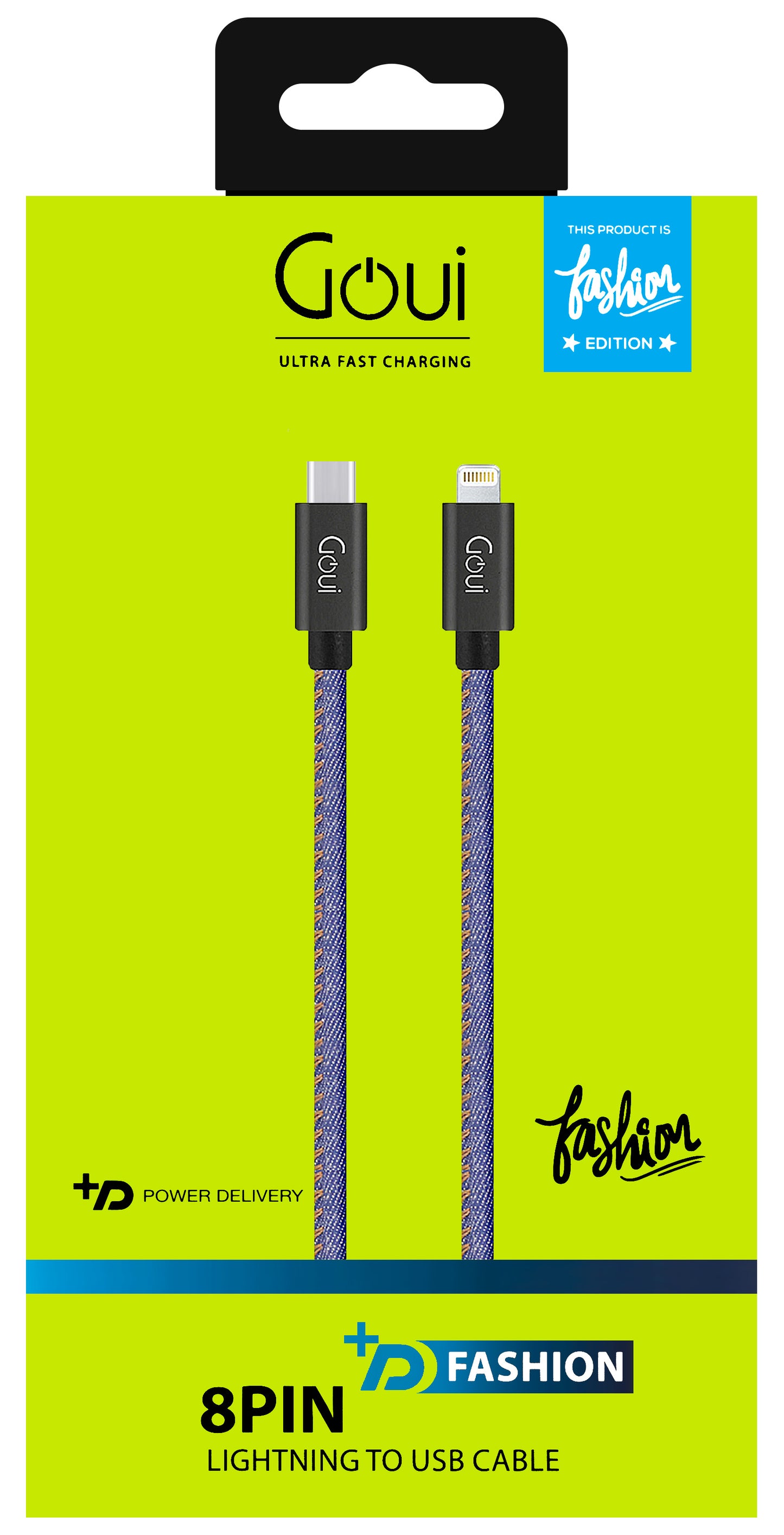 Кабел за данни и зареждане USB-C - Lightning Goui Fashion, 18W, 1 м, син G-FASHIONC94JB