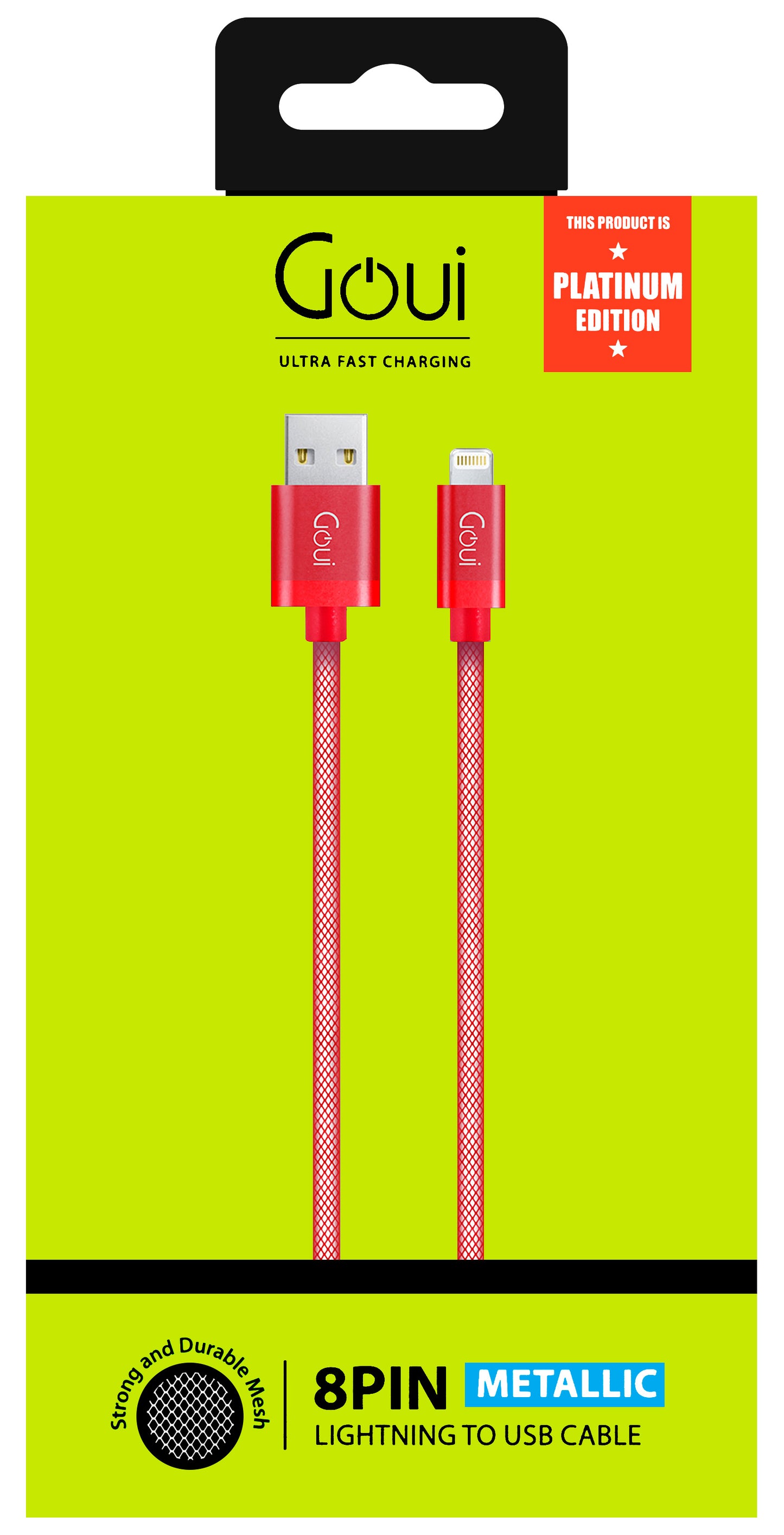 Кабел за данни и зареждане USB-A - Lightning Goui Metallic, 18W, 1 м, червен G-LC8PIN-02R