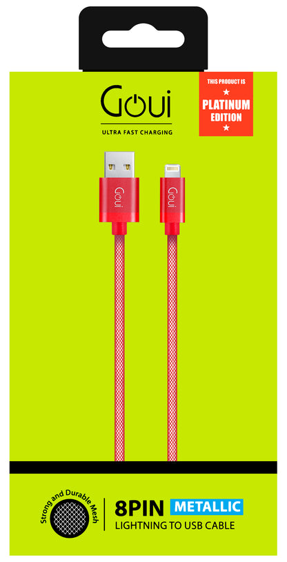 Кабел за данни и зареждане USB-A - Lightning Goui Metallic, 18W, 1 м, червен G-LC8PIN-02R