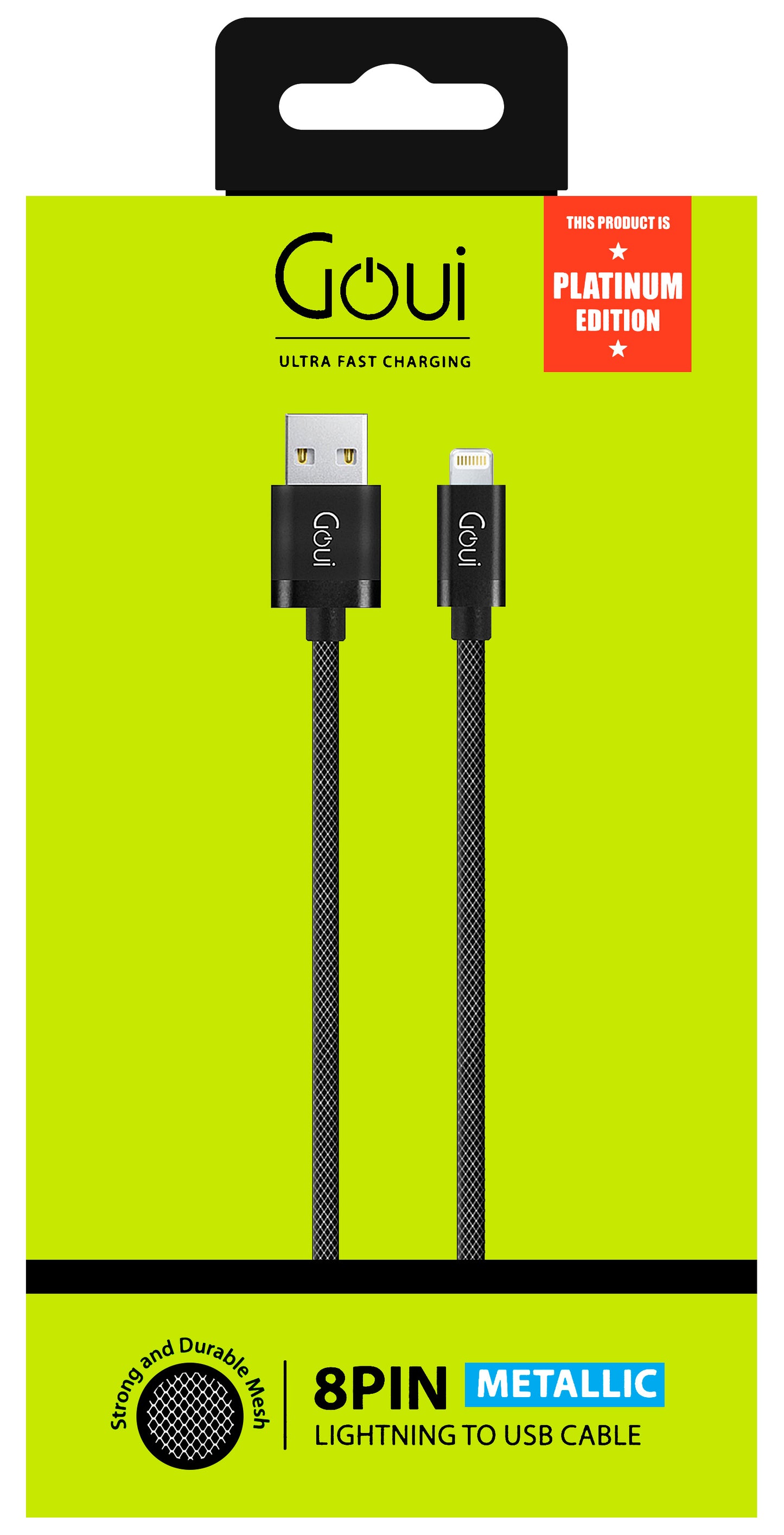 Кабел за пренос на данни и зареждане USB-A - Lightning Goui Metallic, 18W, 1 м, черен G-LC8PIN-02BK G-LC8PIN-02BK