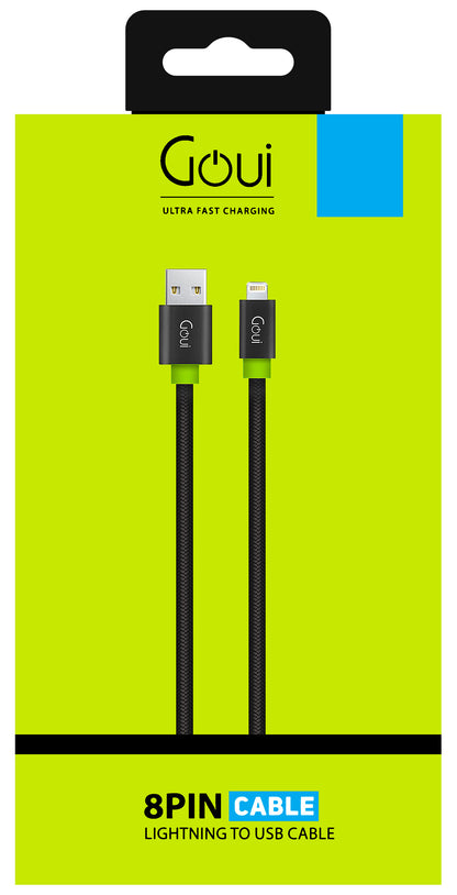 Кабел за данни и зареждане USB-A - Lightning Goui Fashion Flat, 18W, 1 м, черен G-LC8PINFBF-K