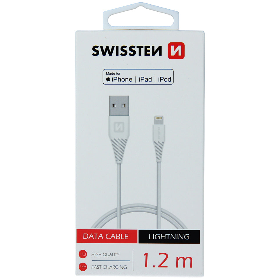 Кабел за данни и зареждане USB-A - Lightning Swissten, 18W, 1,2 м, бял 71526501