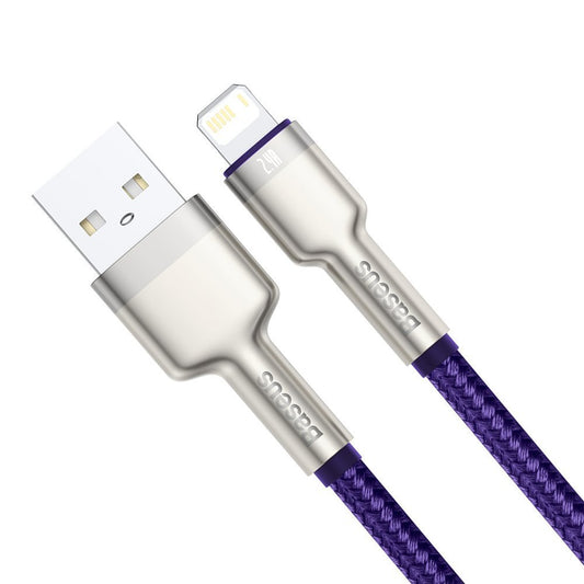 Кабел за данни и зареждане USB-A - Lightning Baseus Cafule Metal Series, 18W, 2m, Лилав CALJK-B05