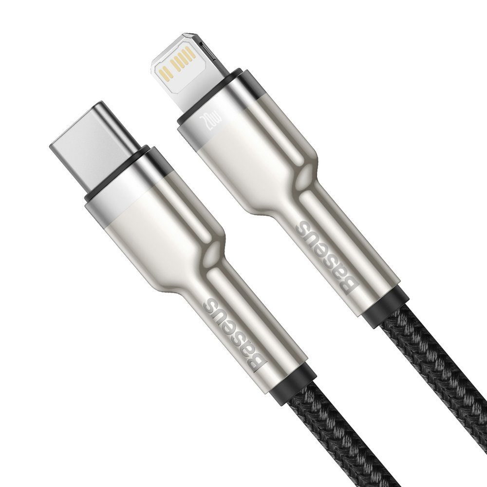 USB-C - Lightning кабел за данни и зареждане Baseus Cafule Metal Series, 20W, 0.25m, черен CATLJK-01 