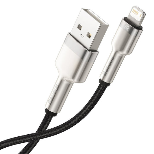 Кабел за данни и зареждане USB-A - Lightning Baseus Cafule Metal Series, 18W, 2m, Черен CALJK-B01