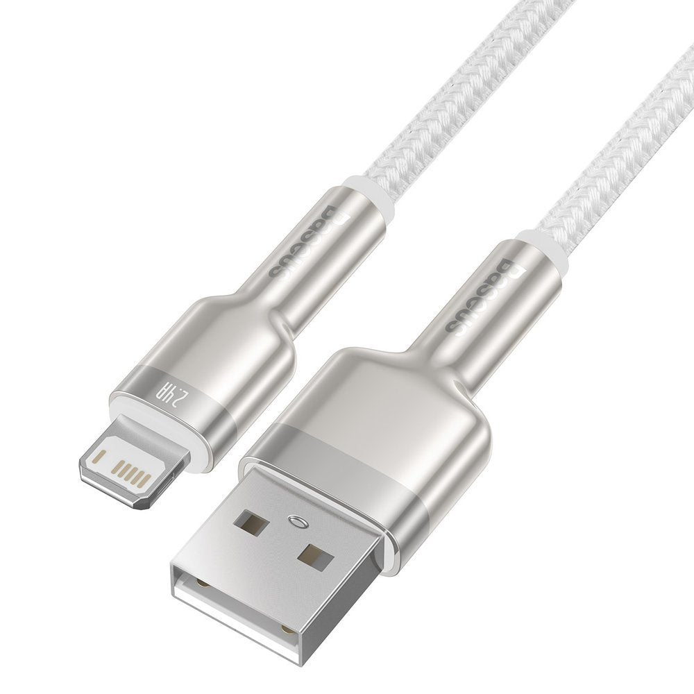 Кабел за данни и зареждане USB-A - Lightning Baseus Cafule Metal Series, 18W, 2m, Бял CALJK-B02