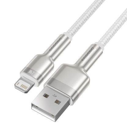 Кабел за данни и зареждане USB-A - Lightning Baseus Cafule Metal Series, 18W, 2m, Бял CALJK-B02