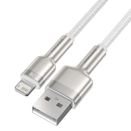Кабел за данни и зареждане USB-A - Lightning Baseus Cafule Metal Series, 18W, 2m, Бял CALJK-B02