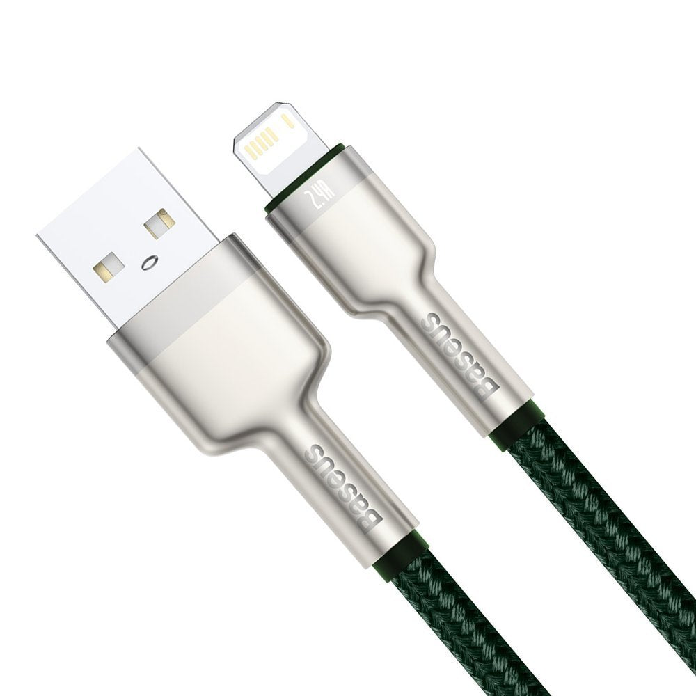 Кабел за данни и зареждане USB-A - Lightning Baseus Cafule Metal Series, 18W, 2m, Зелен CALJK-B06