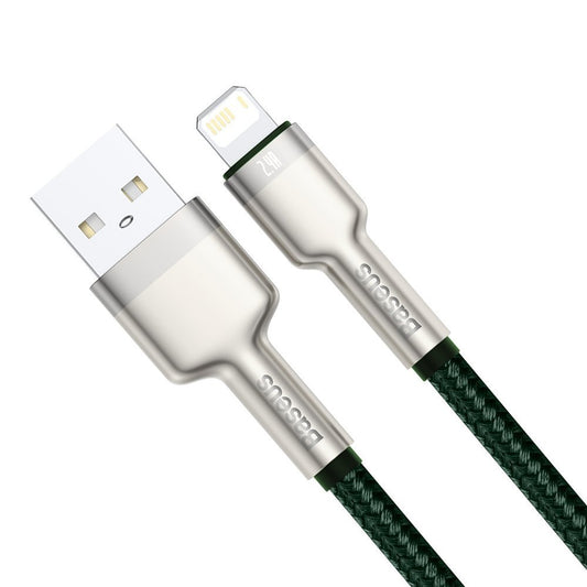 Кабел за данни и зареждане USB-A - Lightning Baseus Cafule Metal Series, 18W, 2m, Зелен CALJK-B06