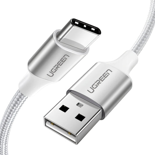 Кабел за данни и зареждане USB-A - USB-C UGREEN US288, 18W, 2m, Бял