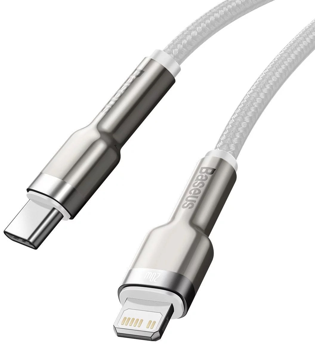 Кабел за данни и зареждане USB-C - Lightning Baseus Cafule Metal Series, 20W, 2m, Бял CATLJK-B02