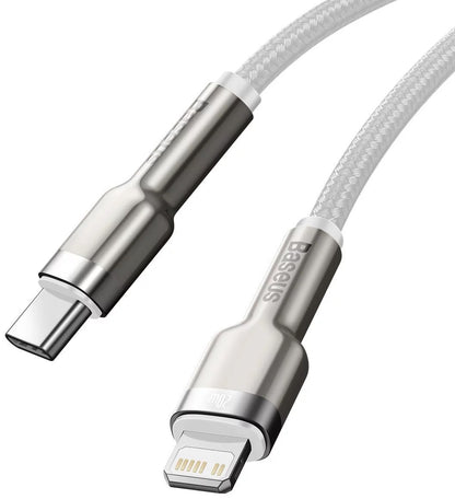 Кабел за данни и зареждане USB-C - Lightning Baseus Cafule Metal Series, 20W, 2m, Бял CATLJK-B02