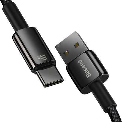 Кабел за данни и зареждане USB-A - USB-C Baseus Tungsten Tungsten Gold, 100W, 1m, черен CAWJ000001 