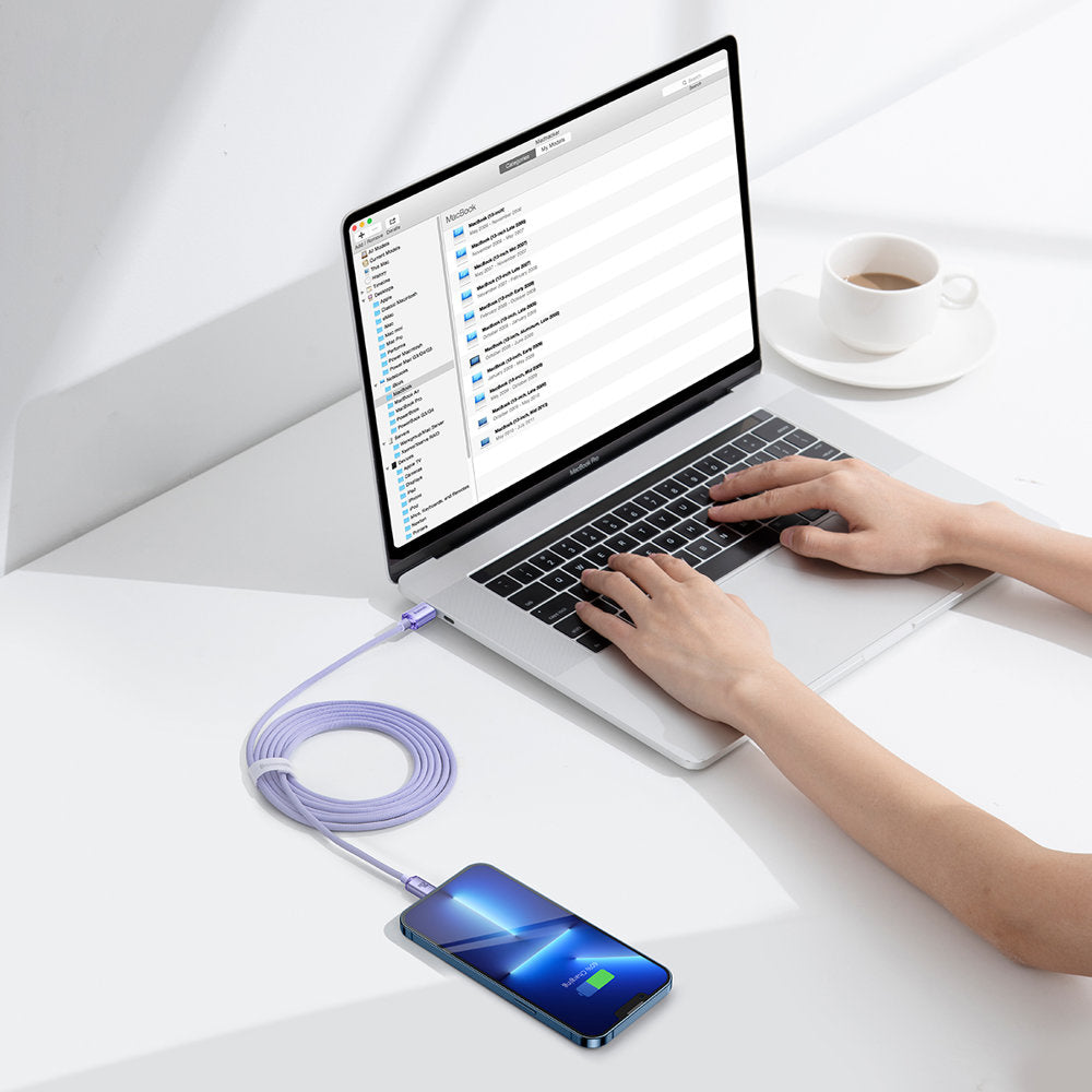 Кабел за данни и зареждане USB-C - Lightning Baseus Crystal Shine Series, 20W, 2m, Лилав CAJY000305