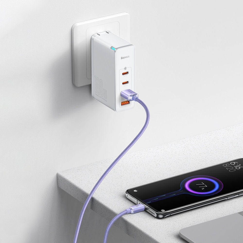 Кабел за данни и зареждане USB-A - USB-C Baseus Crystal Shine Series, 100W, 2m, Лилав CAJY000505