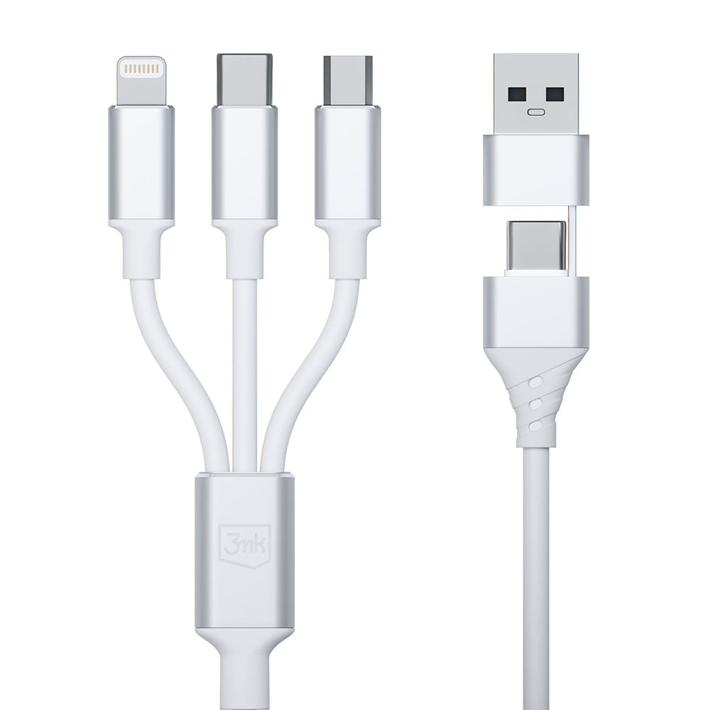 Кабел за зареждане USB-A / USB-C - Lightning / microUSB / USB-C 3MK Hyper 3in1, 12W, 1,5 м, бял 