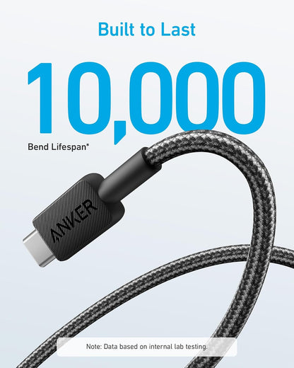 Кабел за пренос на данни и зареждане от USB-A към USB-C Anker 322, 18 W, 1,8 м, черен A81H6G11 