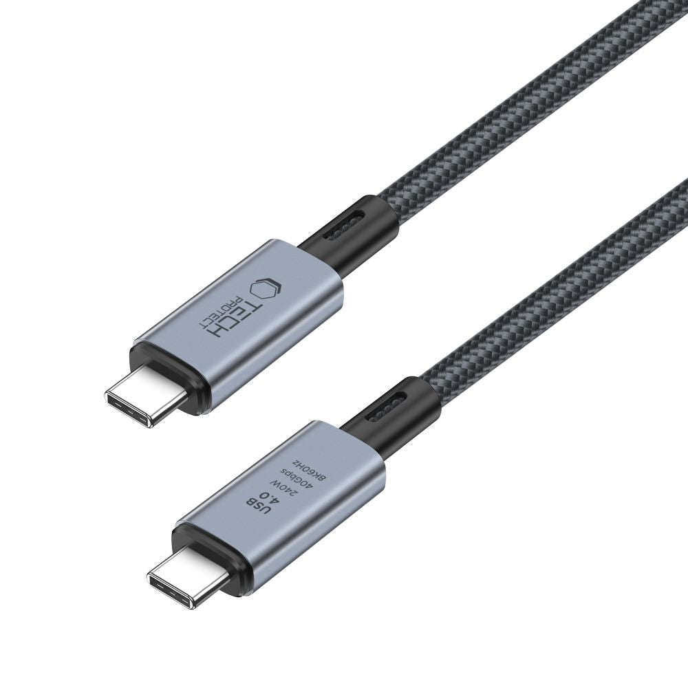 USB-C кабел за данни и зареждане - USB-C Tech-Protect Ultraboost Max, 240W, 1 м, сив 