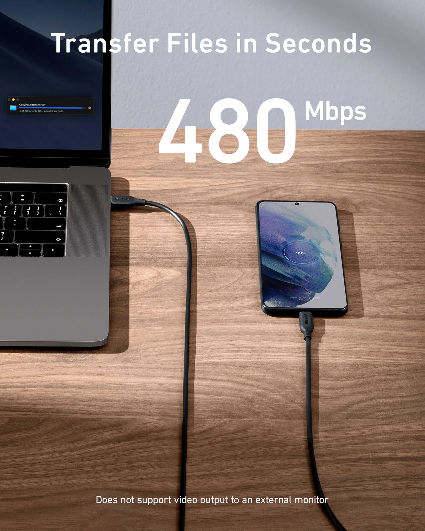 USB-C кабел за данни и зареждане - USB-C Anker 543, 100W, 1,8 м, черен A80E2G11 