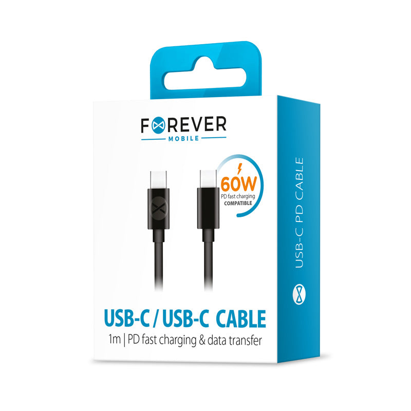 USB-C Data and Charging Cable - USB-C Forever, 60W, 1m, Black